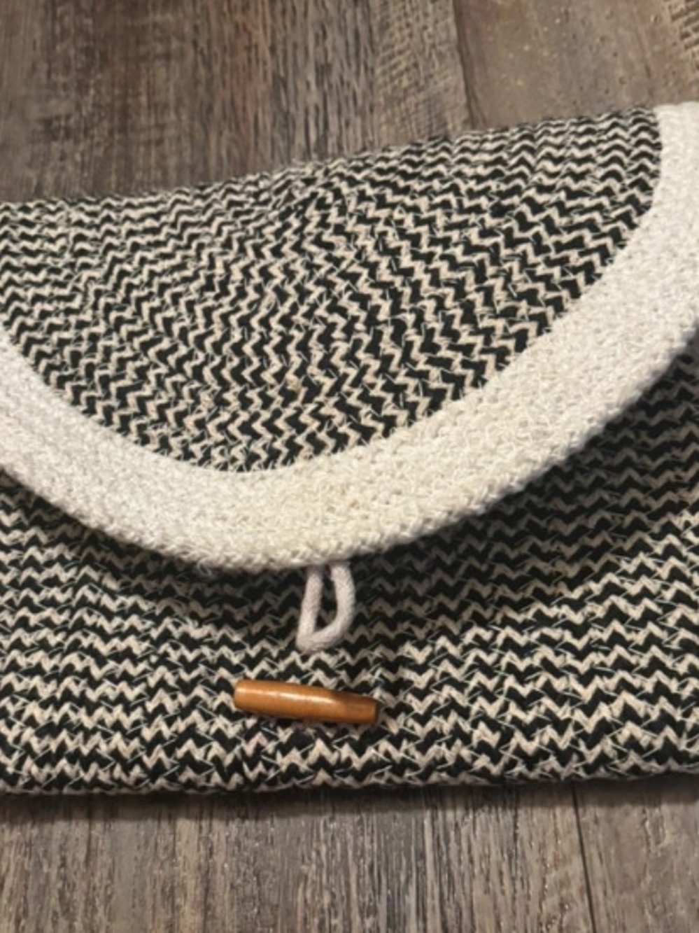 Source Unknown Black and Cream Woven Clutch with Button Closure